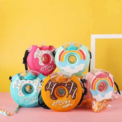 BOTOL MINUM ANAK KARAKTER BENTUK DONAT LUCU/ BOTOL DONAT 380ML ADA TALI