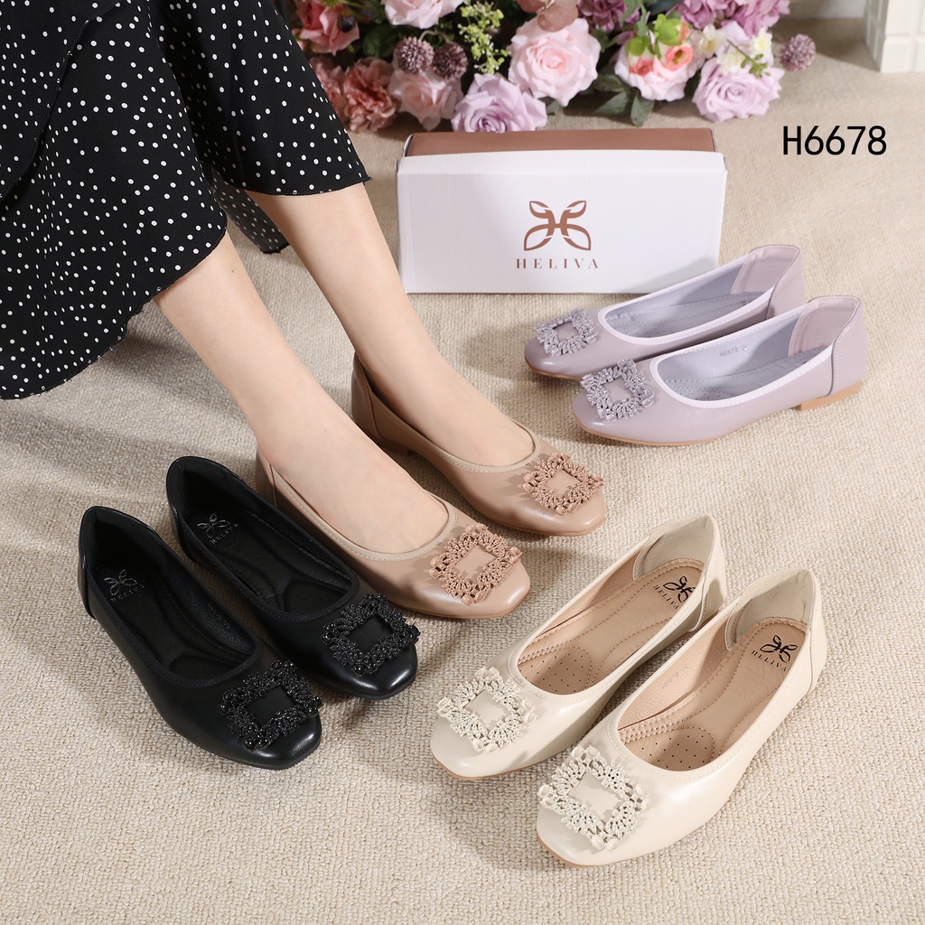 HELIVA FIONA Low Heels 1cm Flat Shoes Ballet Bahan Kulit H6678 Original Brand