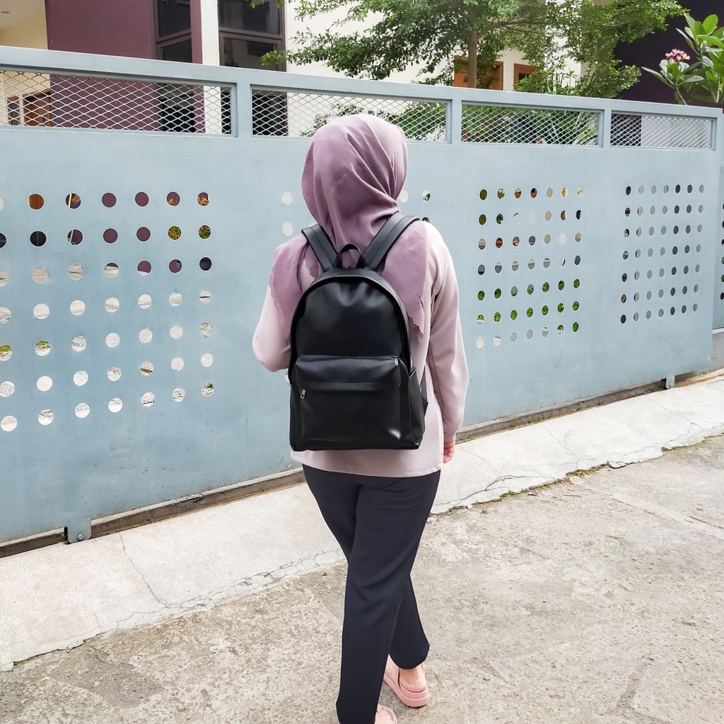 TAS RANSEL KULIT WANITA ELIO HITAM // taskanvasbdg - Backpack Ransel Sekolah Kulit Sintetis / Tas Ransel Gendong Wanita / Tas Punggung Cewek Murah Bandung / COD