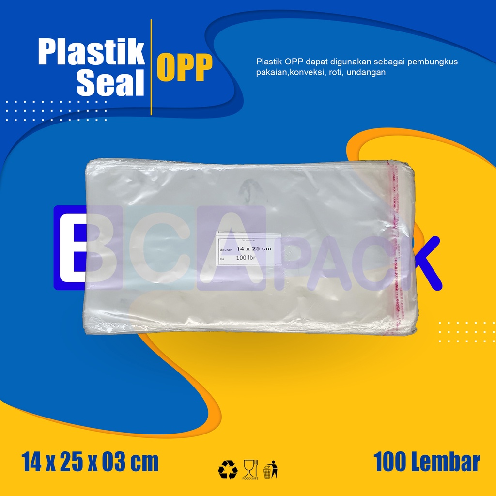 

PLASTIK SEAL OPP UKURAN 14 X 25 X 03 - PLASTIK KEMASAN BENING ISI 100 LEMBAR