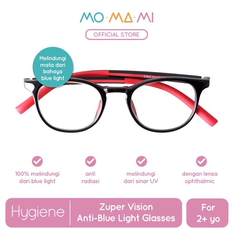 Momami Zuper Vision Anti-Blue Light / Kacamata Anak Anti Radiasi-2th + Black Red