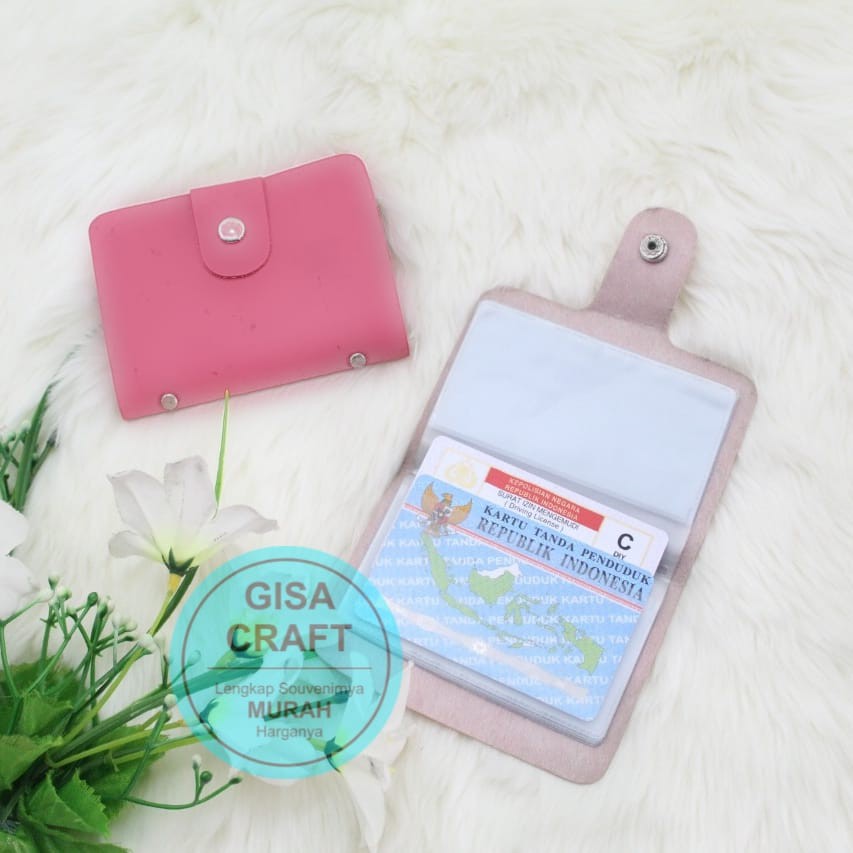 Gisacraft souvenir card holder uk +- 7,5 x 10 cm / souvenir nikah / dompet kartu / bahan kulit sinte