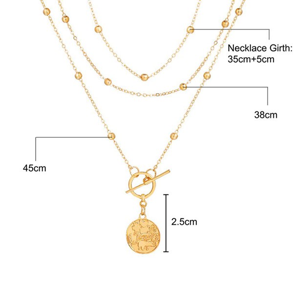 kalung multilayer simple retro coin ball necklace jka208 (3E1)