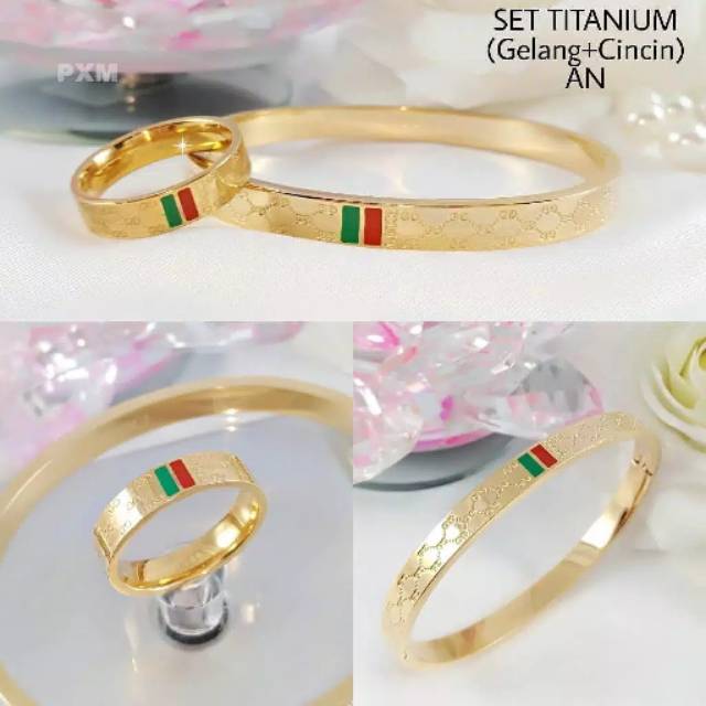 Gelang Dan Cincin 1set Titanium Gucci