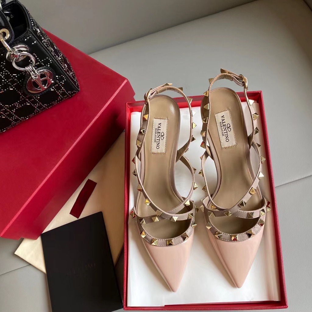 Original Valentino new rivet cross strap high heels women's shoes fashion new high heels