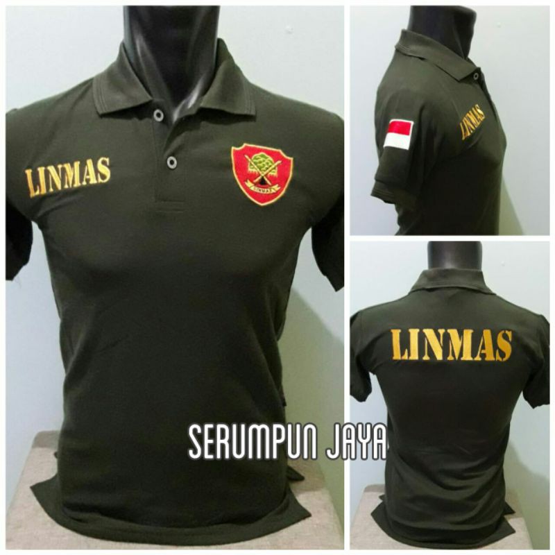 KAOS LINMAS - KAOS KERAH LINMAS HIJAU ARMY FULL BORDIR