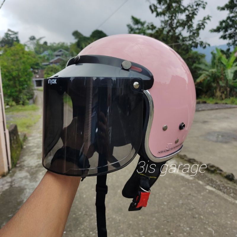 HELM BOGO RETRO FULL LEHER KACA DATAR SNI WANITA DEWAS