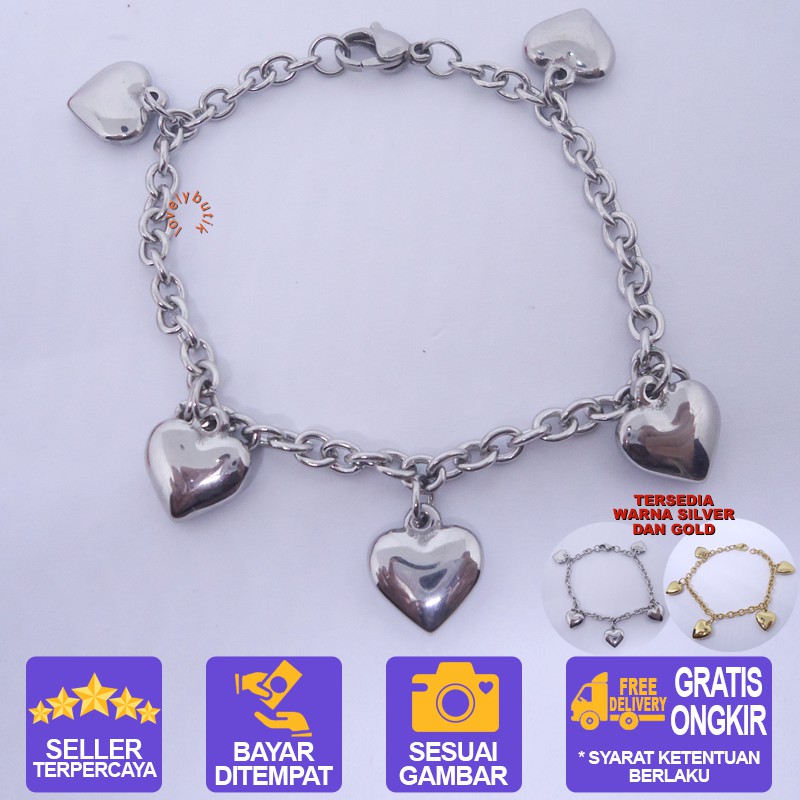 Lovelybutik Gelang Tangan Wanita Titanium Amira Gelang Titanium Model Love Bonus Kotak Perhiasan