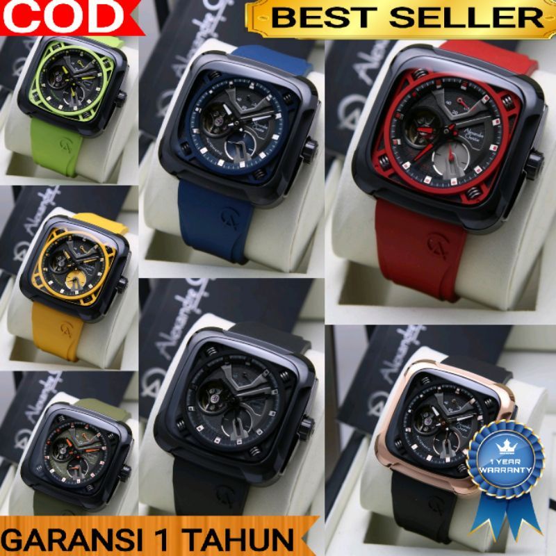JAM TANGAN PRIA ALEXANDRE CRISTI AC 6577 OTOMATIS TALI RUBBER ORIGINAL