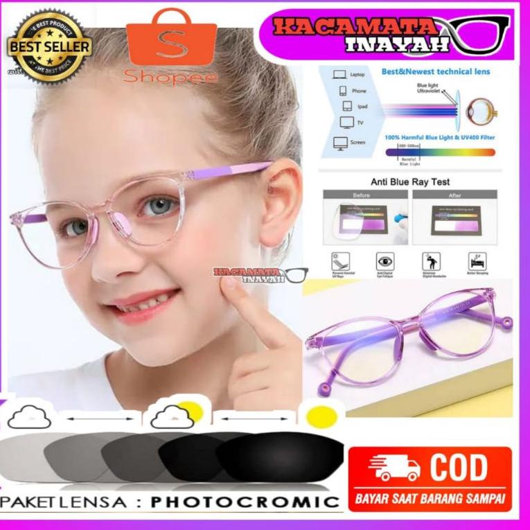 Q3N9 KACAMATA ANAK ANTI RADIASI BLUERAY | KACAMATA PHOTOCHROMIC ANAK ANTI RADIASI  LENSA MINUS FRAME