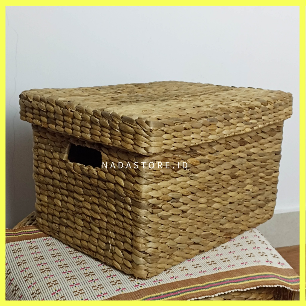 Natural Woven Hyacinth Storage Organizer Basket With Cover / box tutup / keranjang anyaman enceng