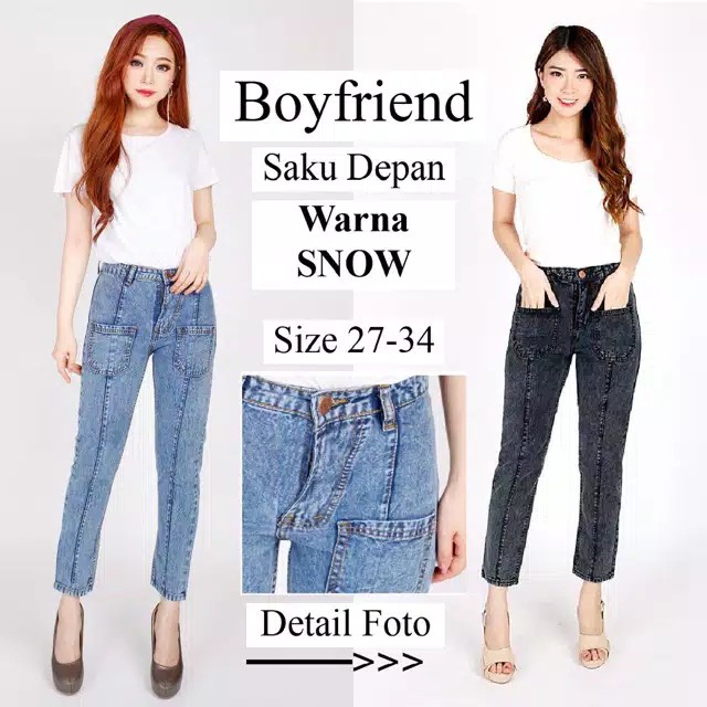  2 WARNA Celana  BoyFriend  Wanita Non Stretch Denim 