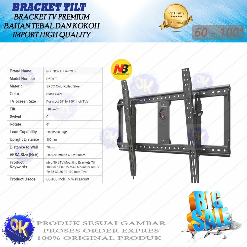 bracket breket brecket tilt premium 60 - 100 inch / Df-90T