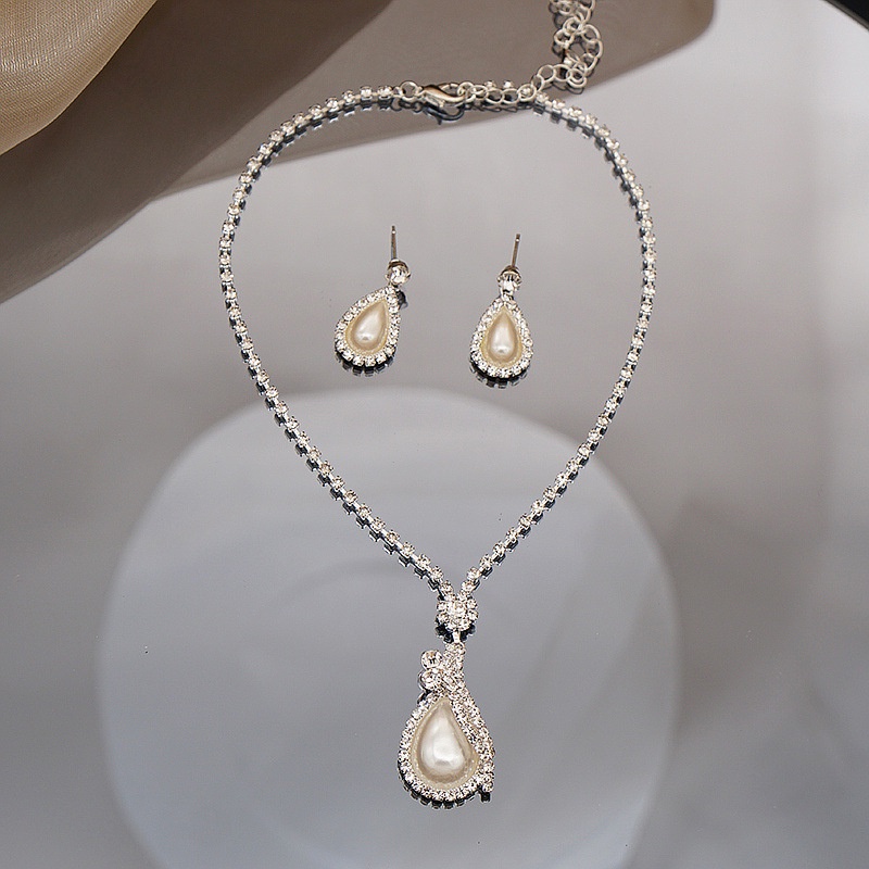 Set Kalung Anting Liontin Mutiara Elegan Untuk Wanita