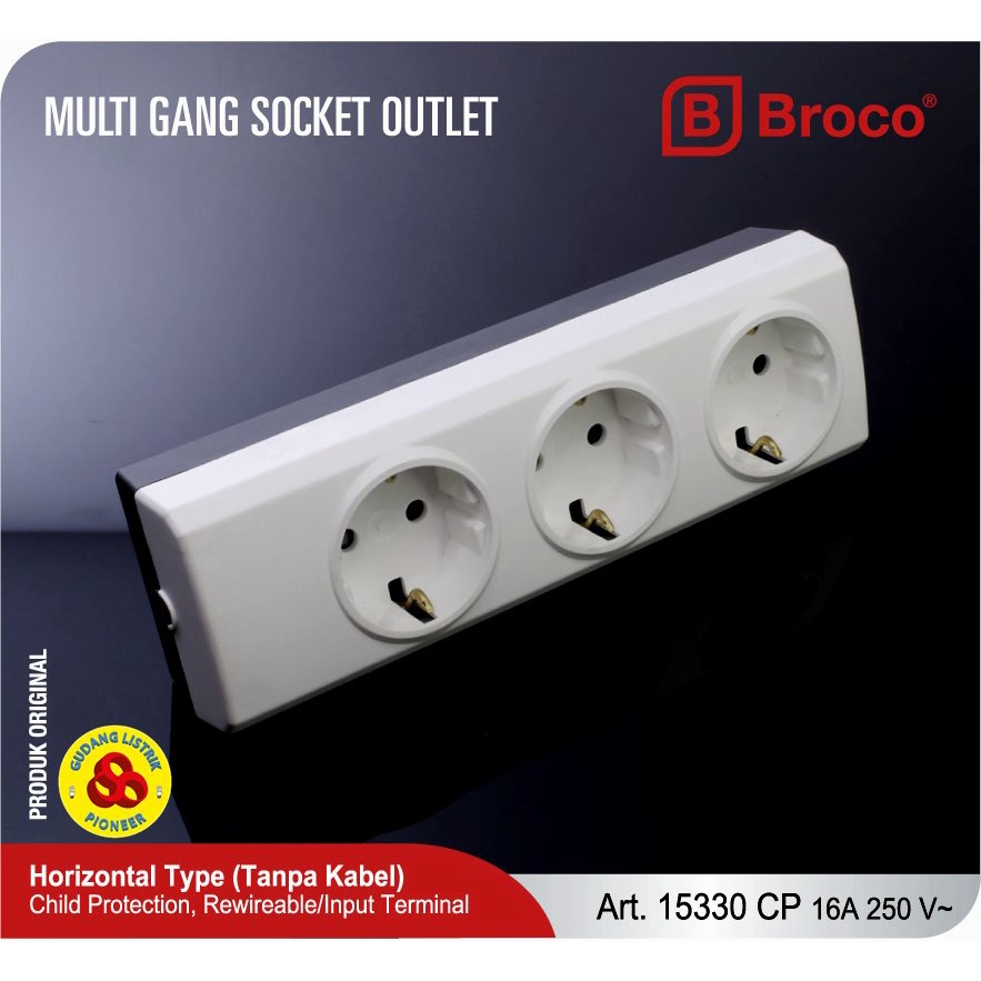 Broco Stop Kontak 3 Lubang 15330 Socket Terminal 3 Lbg CP