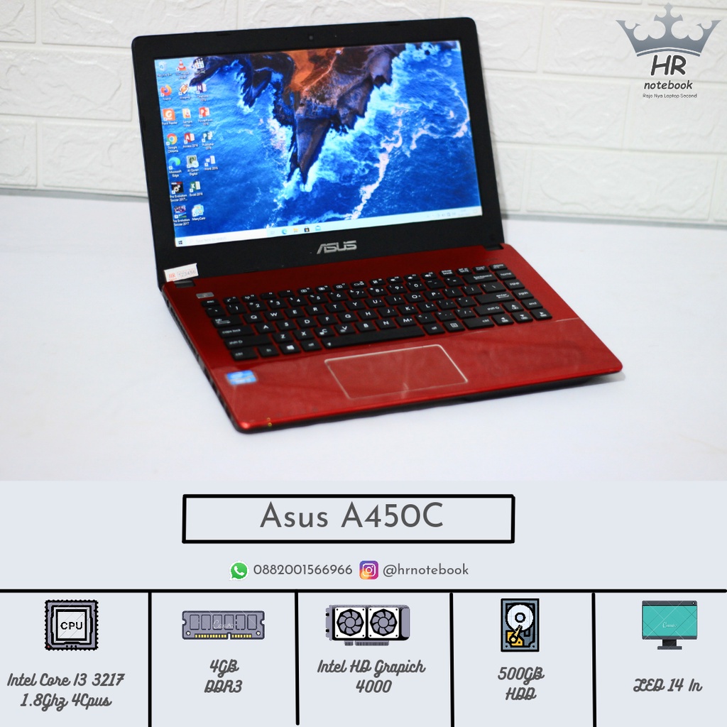 Laptop Asus X450C Merah Core I3 Ram 4 Gb Hdd 500 Gb Mulus Pemakaian Wajar