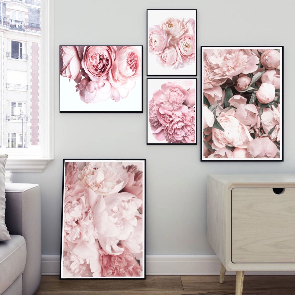 Flower Canvas Poster Decoration Nordic Bouquet Pink Peony Floral Wall Art Decorative Painting Pictures No Framed Shopee Indonesia