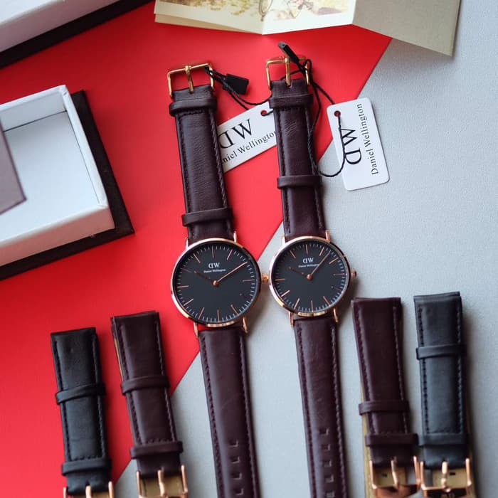 Jam Tangan Couple Pria Wanita DW Daniel Wellington Leather Strap Set