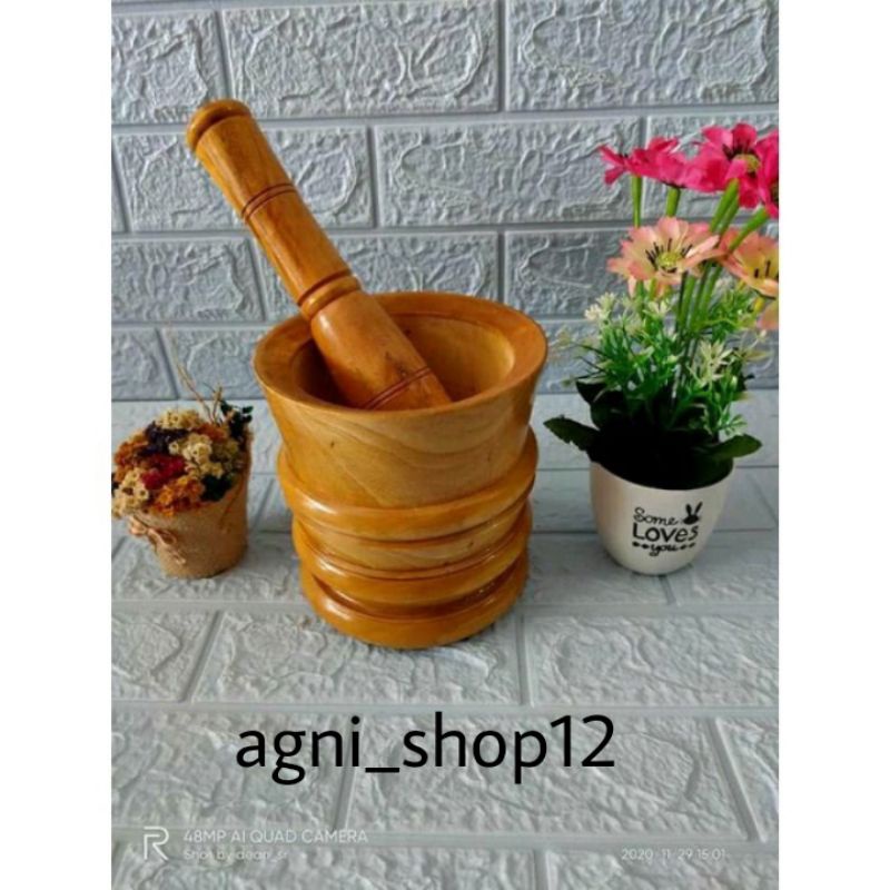 Lumpang Kayu Tumbukan Rujak Set Lumpang Kayu Cobek Kayu Tumbukan Obat Coet