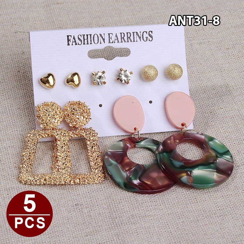 1set 6pasang Anting Wanita korea Tusuk Gantung Desain Geometri Rumbai Alloy fashion import ANT31-ANT31-8