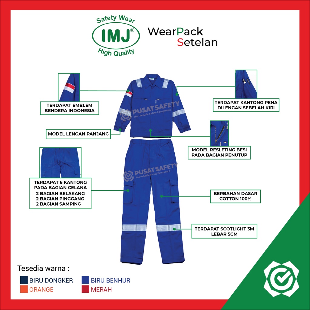 Wearpack Safety Setelan IMJ Full Cotton 3M Baju Seragam Proyek Tahan Percikan Api