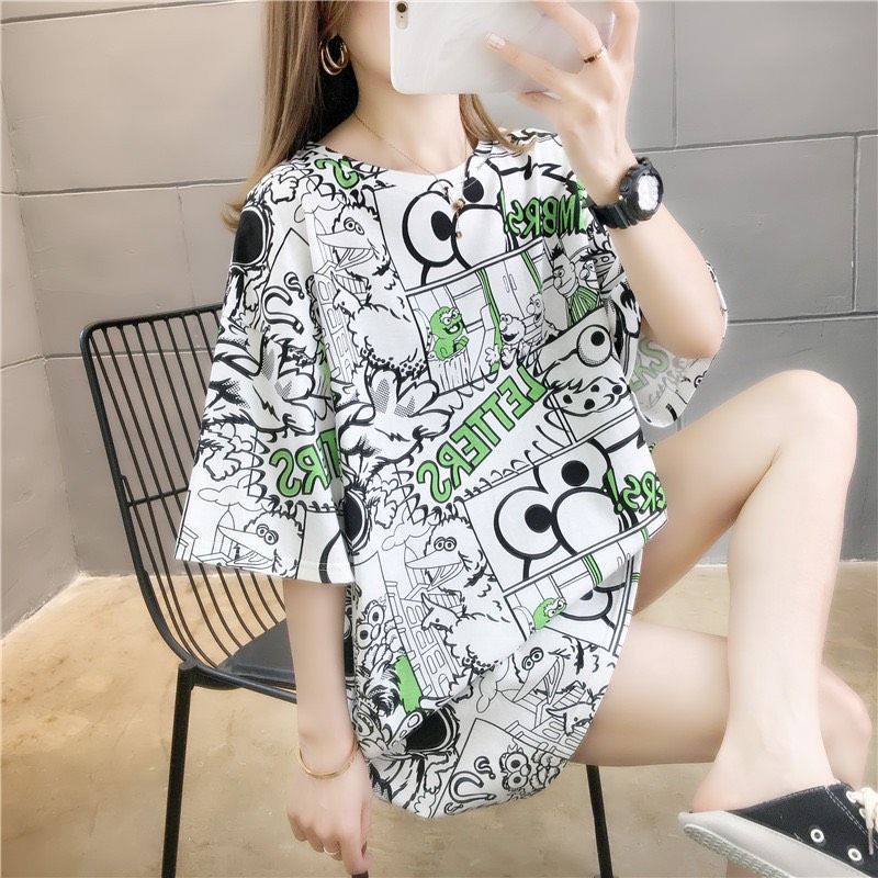 MDLV 6702 ELMO OVERSIZE TEE KOREA KAOS OVERSIZE ATASAN OVERSIZE KAOS ELMO KAOS IMPORT FASHION IMPORT