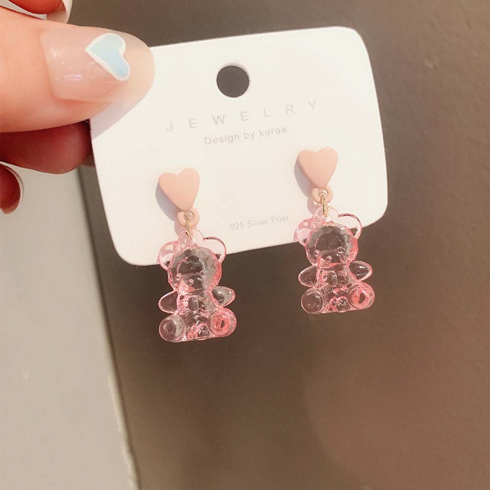 Needway  Temperament Bear Earrings Trendy Fashion Jewelry Dangle Earrings Cut Candy Color Resin Love Girls Crystal Resin/Multicolor