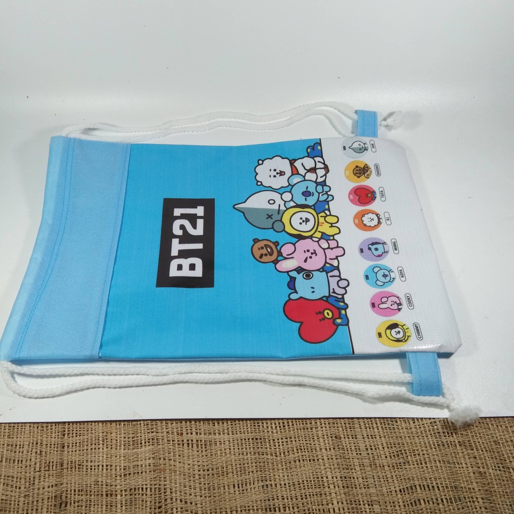 Tas Ultah Backpack Serut Ready Stock BT21 Blue BTS Terlaris KPOP Ulang Tahun BT21 Lucu Imut