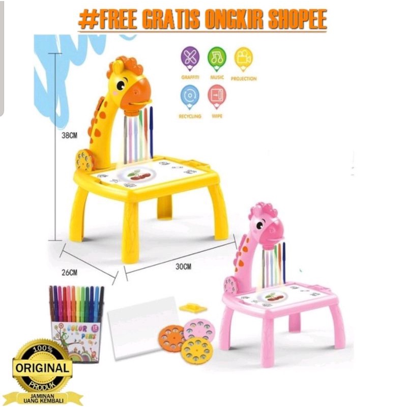Mainan Anak Perempuan giraffe Menggambar Mewarnai mainan edukasi projector souvenir ulang tahun anak kado free crayon