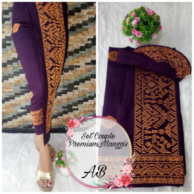 Set Couple Saput Kamen Songket Bordir Warna Ungu