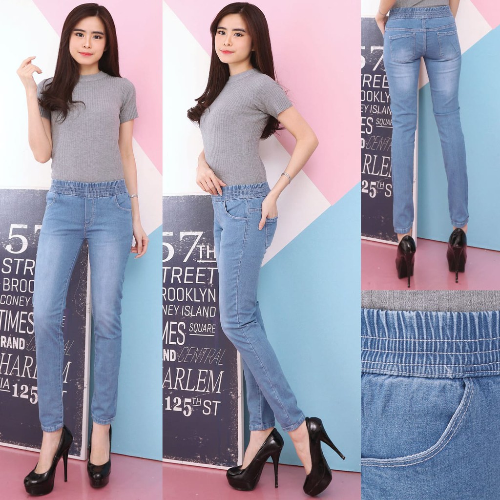 [size 31 - 38] Celana Jeans Legging Jumbo Wanita / Celana Jeans Pinggang Karet Jumbo / Celana Lejing