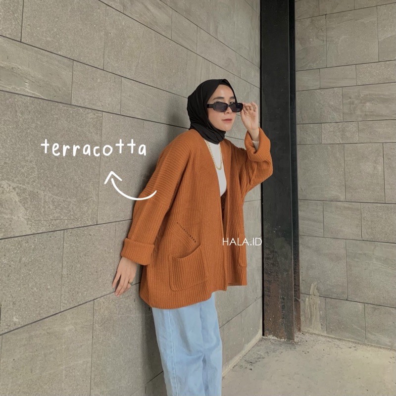 [𝐡𝐚𝐥𝐚]  Aera Oversized Knit Cardigan | Premium Oversized Cardigan Rajut Tebal-Terracotta