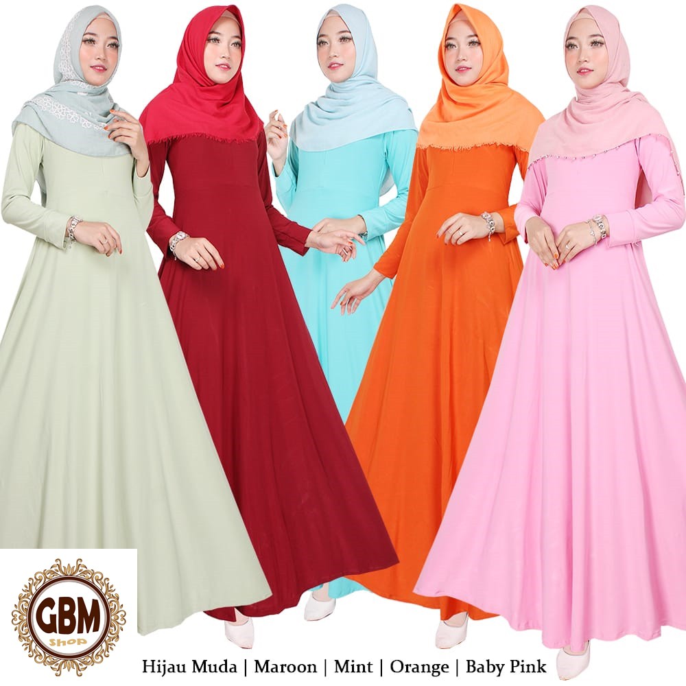 gbm_shop (PROMO) Gamis Polos Jersey / Baju Muslim / Gamis Jersey Ready 35 Warna