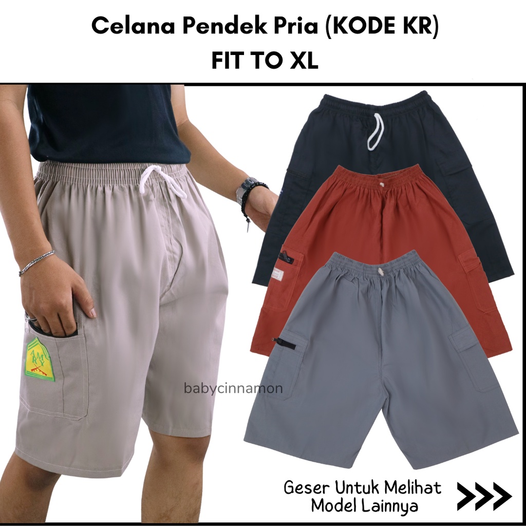 (KODE KR) Celana Hawai Kantong Pria Dewasa Polos Fit To XL / Santai Olahraga Fitness Boxer Kolor Ade