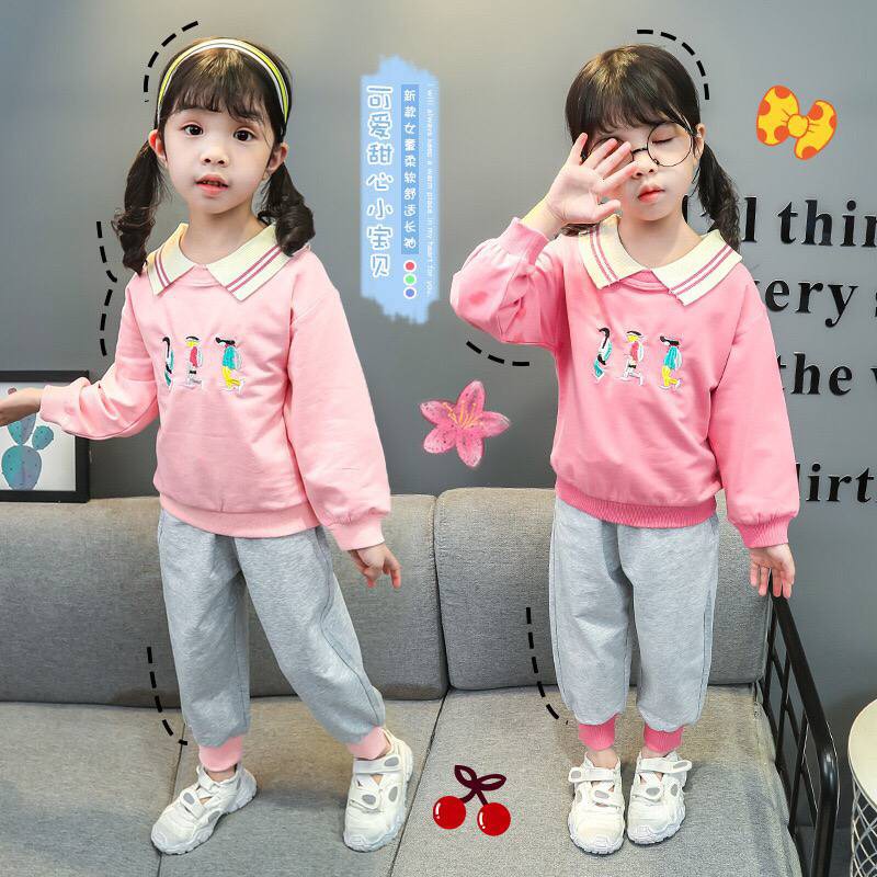 Promo !! setelan anak perempuan lucu /  setelan pink three friends street import sz uk 1-2th  (pink)