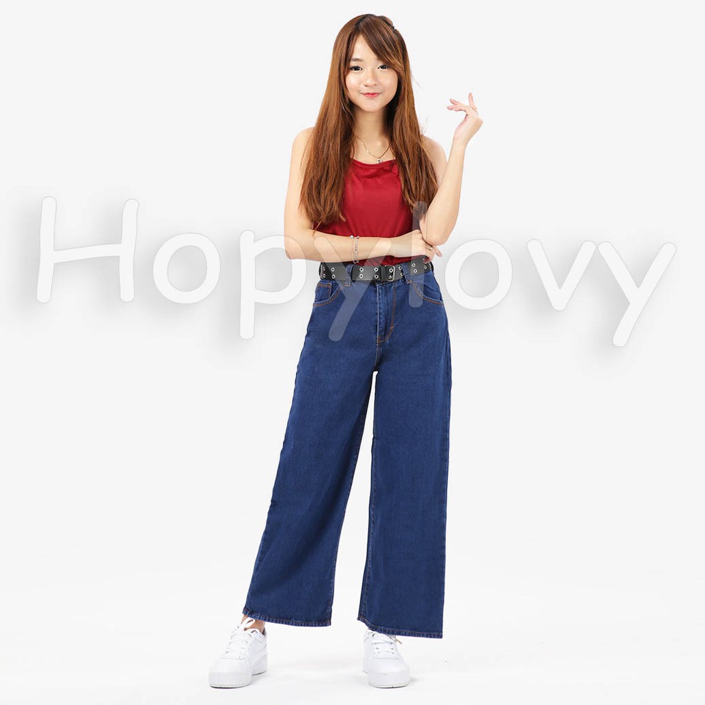 HOPYLOVY - Celana Jeans Boyfrend Wanita Model Kulot Willow