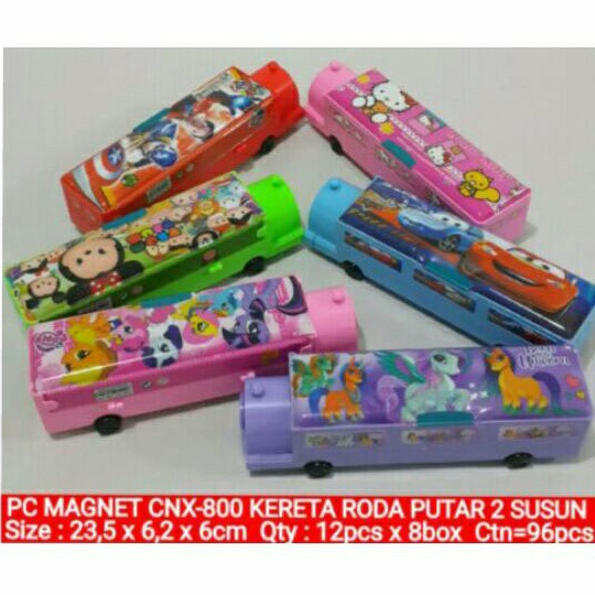 

Tempat pensil kereta karakter ada roda putar 2 susun / Tempat pensil magnet kereta roda CNX800