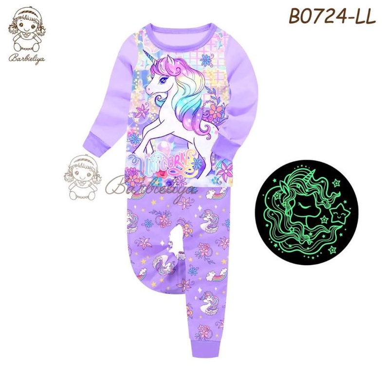 Piyama Anak Import / Baju Tidur Anak Perempuan Import Merek Barbieliya Size 3-7th.