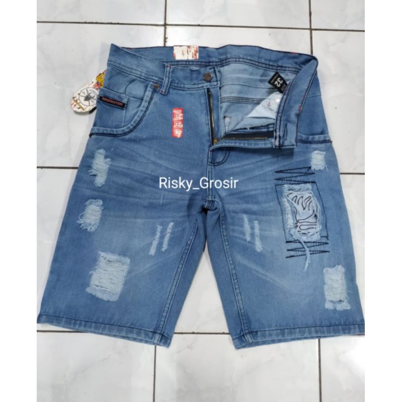 Celana Jeans Pendek Sobek Pria Ripped Jeans Distro Size 27-32