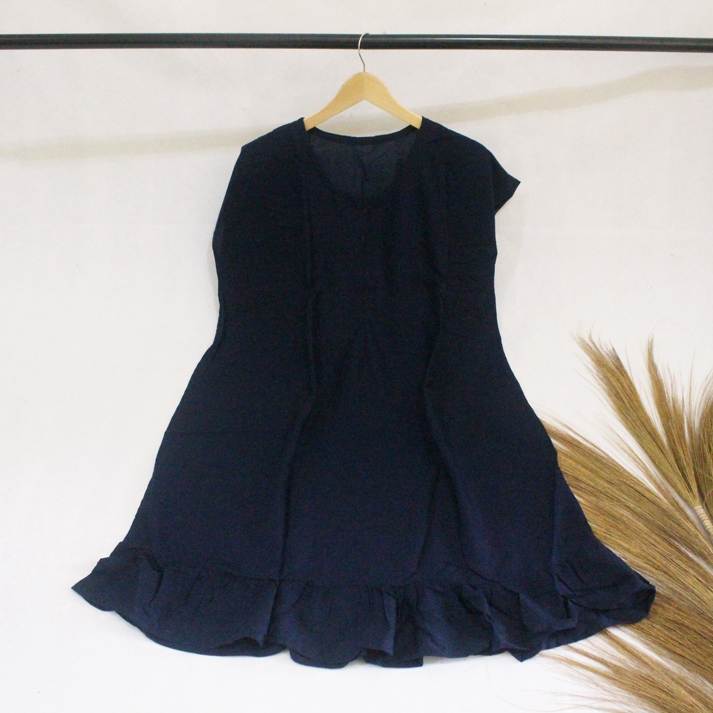 Daster Mega Polos Ruffle / Rempel Selutut Jumbo XXL LD 120 Bahan Rayon Busui Friendly by Kadina-Polos Navy