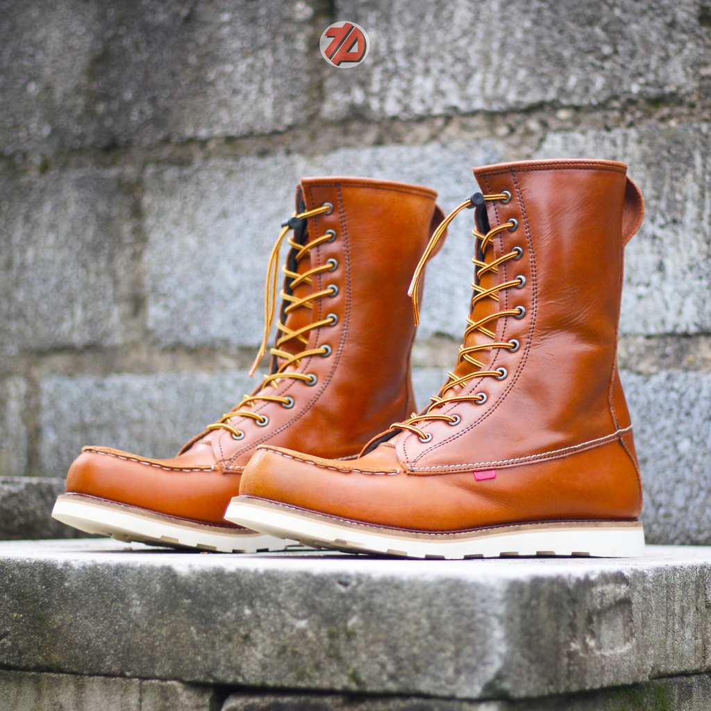 ARBOO Safety Boots Moc toe model Redwing ujung besi kulit asli