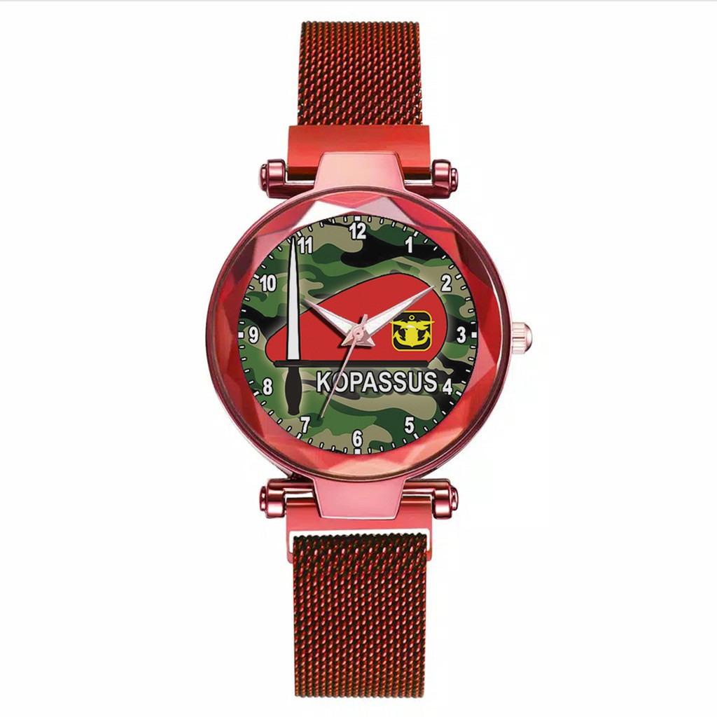 Jam Tangan Wanita Custom - KOPASSUS BAYGROUND LORENG MOTIF 3 Free Box &amp; Batre Cadangan