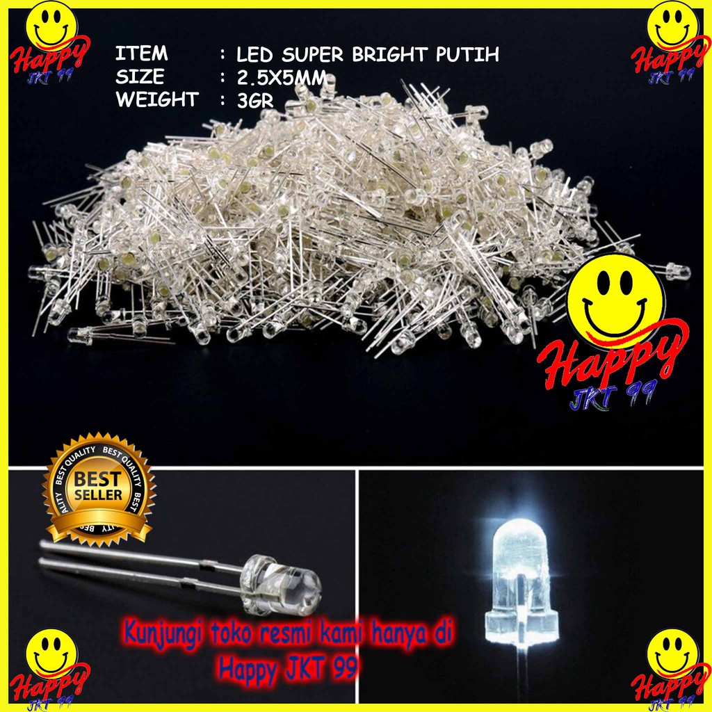 [ HAPPY JKT 99 ] LAMPU LED SUPER BRIGHT PUTIH 5MM 5 MM KEPALA PUTIH