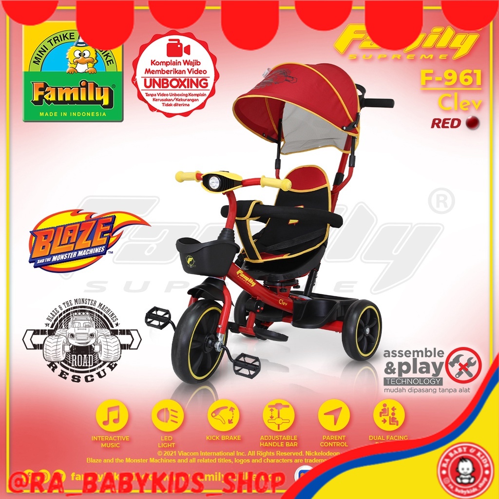 Stroller Sepeda Roda Tiga Family Supreme Clev F-961 sepeda anak roda tiga
