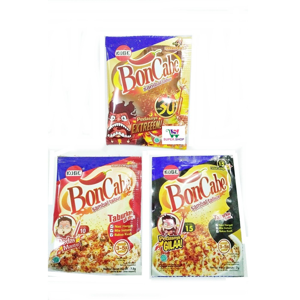 

Bon Cabe Sambal Tabur Level 10 BUmbu Rujak / 15 /30 / 50 Max End. Sachet praktis Boncabe