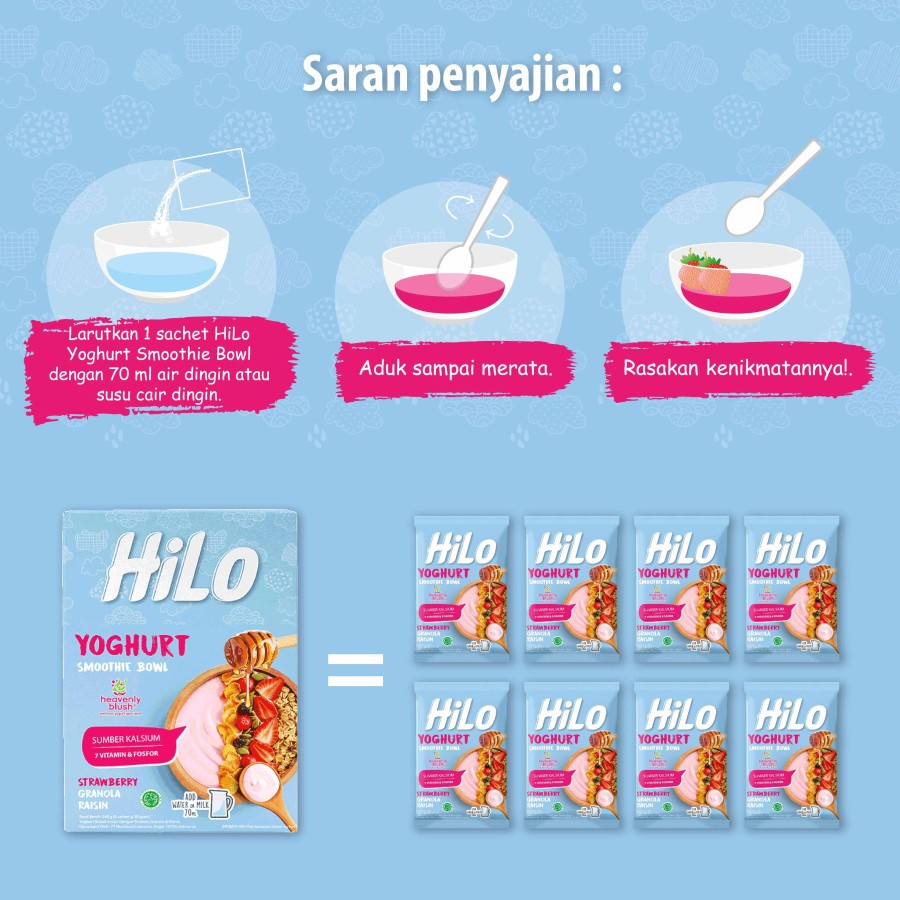 HiLo Yoghurt Smoothie Bowl Strawberry 8 Sachet