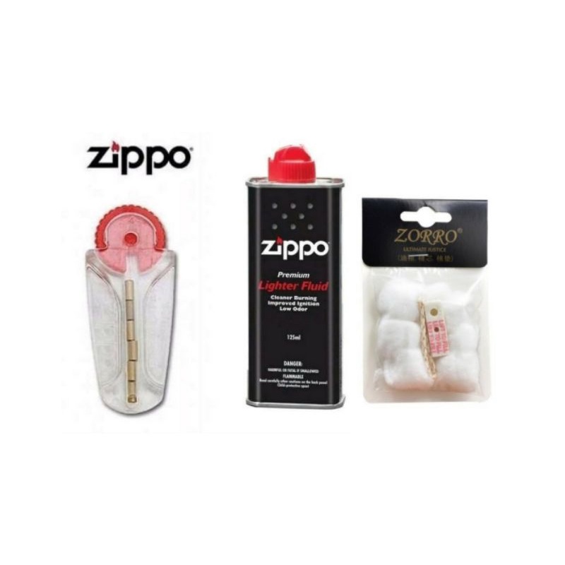 Paket Lengkap Minyak Zippo 125ml Plus Batu Zippo Kapas dan Sumbu Zippo