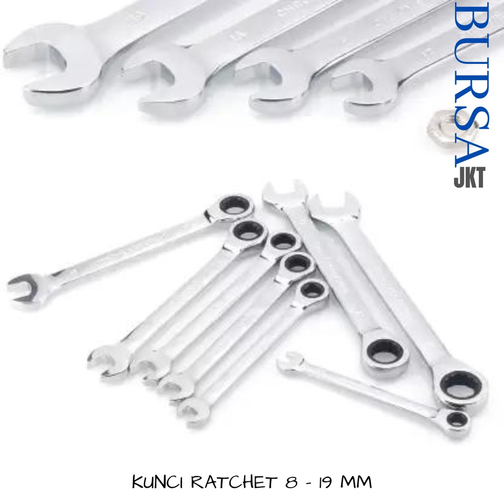 KUNCI RATCHET WRENCH / KUNCI RING PAS BOLAK BALIK 2IN1 8/10/12/13/14/17/19 MM