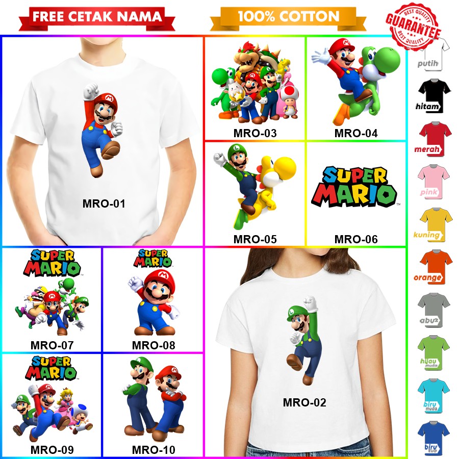 [FREE NAMA!!] Baju Kaos COUPLE  ANAK DAN DEWASA SUPER MARIO BANYAK MOTIF