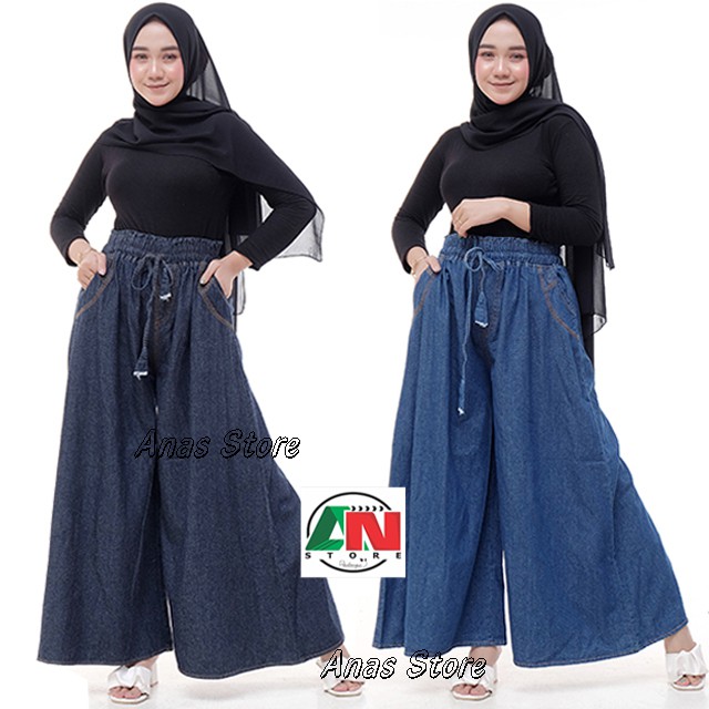 KULOT JEANS JUMBO BIG SIZE XXL , CELANA KULOT WANITA MODEL PAYUNG JUMBO HITAM BLUE BIRU MANIS